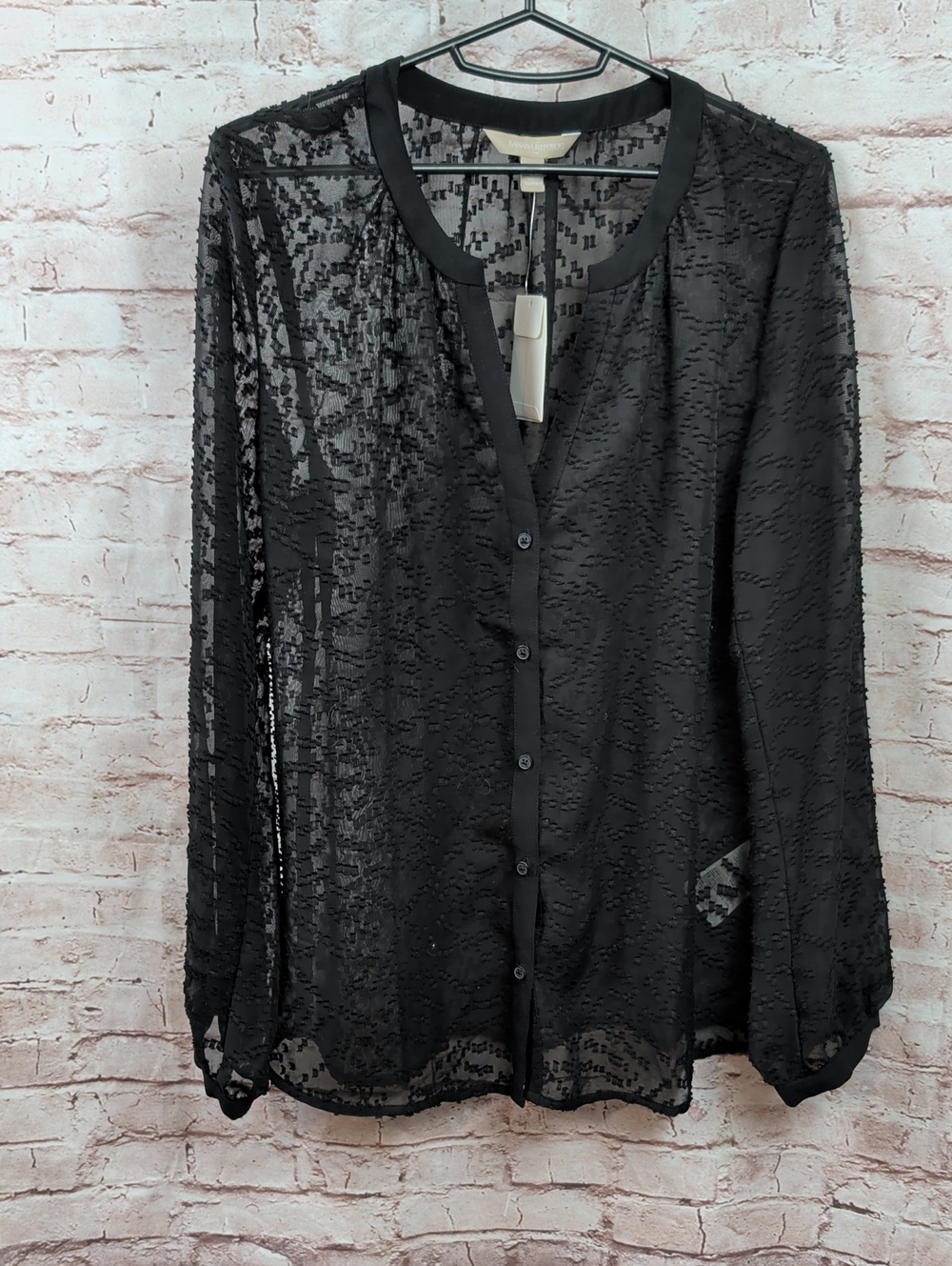 Banana Republic Black Sheer Button-Down Blouse Small New Nwt
